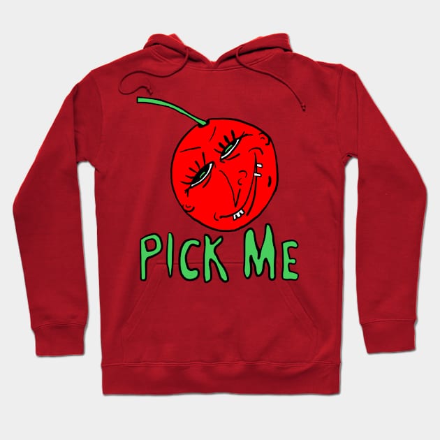 “Pick Me” Cartoon Anthropomorphic Cherry by Kenneth Joyner Hoodie by KennethJoyner